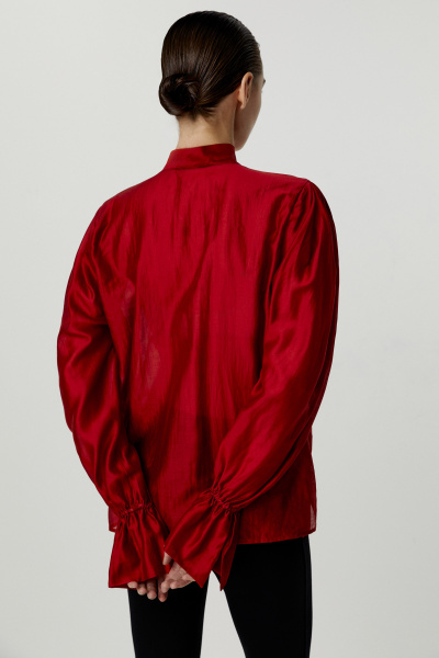 Блуза с объемным рукавом из полупрозрачной ткани (бордовый) (M) 