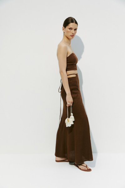 Юбка годе с рельефами  (коричневый) (L) 