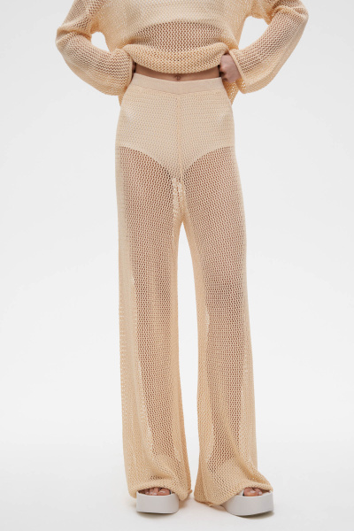 Брюки вязаные ажурные из хлопка (M/L, соломенный) 3384