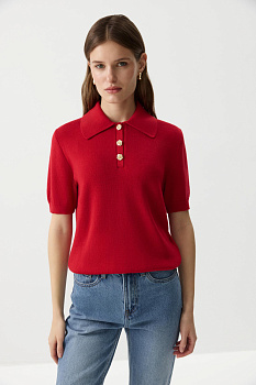 Футболка-поло вязаная (Красный)