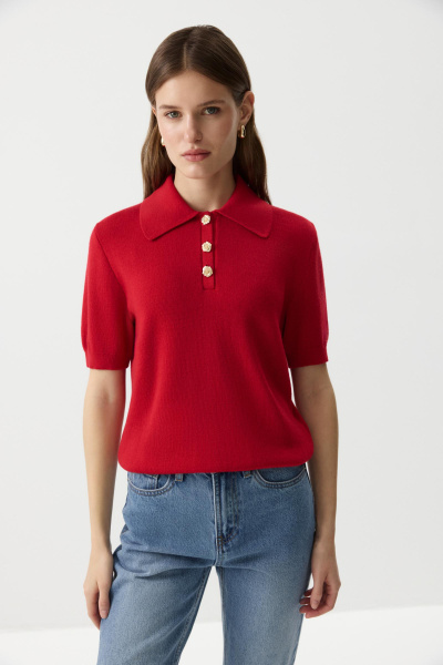 Футболка-поло вязаная (Красный) (M) 