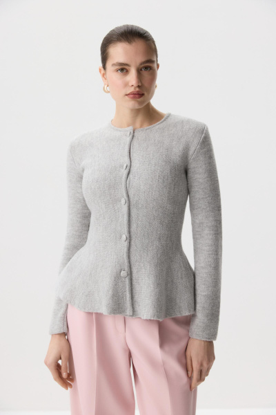 Кардиган вязаный с баской (Серый меланж) (M) 