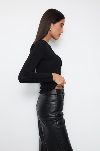 Лонгслив с декоративными швами (XS, черный)