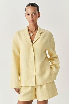 Рубашка изо льна с круглыми лацканами (желтый)