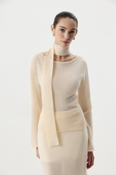 Лонгслив с шарфом (Кремовый) (S) 