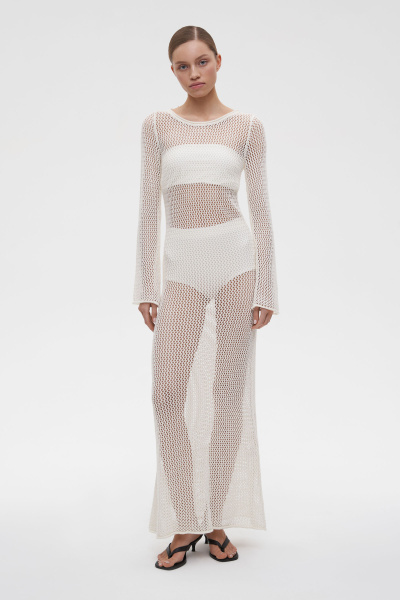 Платье вязаное ажурное из хлопка (XS/S, молочный) 