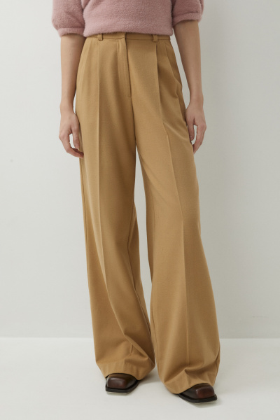 Брюки силуэта палаццо из костюмной ткани (светло-коричневый) (L) 