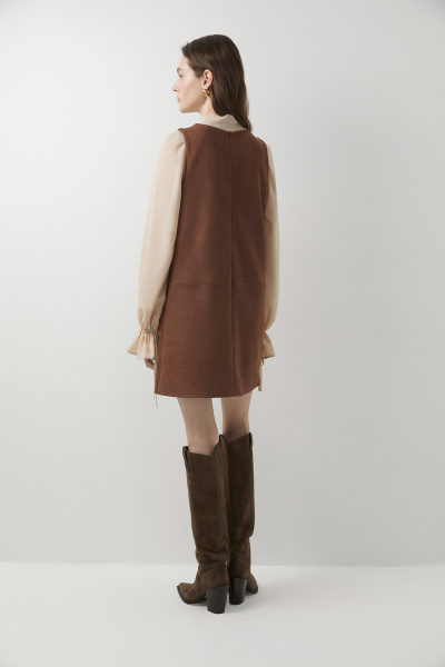 Платье мини прямое из замши (коричневый) (XS)