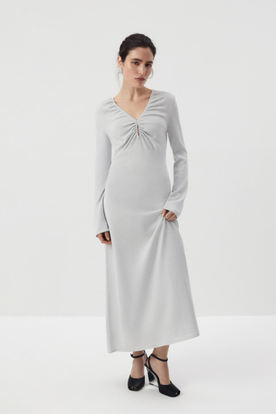 Платье макси с люрексом  (Серебряный) (M) 