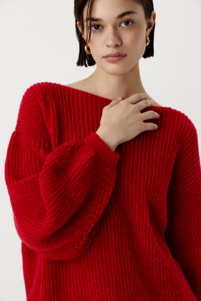 Джемпер оверсайз ажурной вязки (красный) (M/L) 