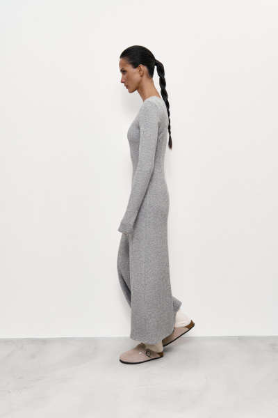 Платье макси из теплого трикотажа (M, серый) 