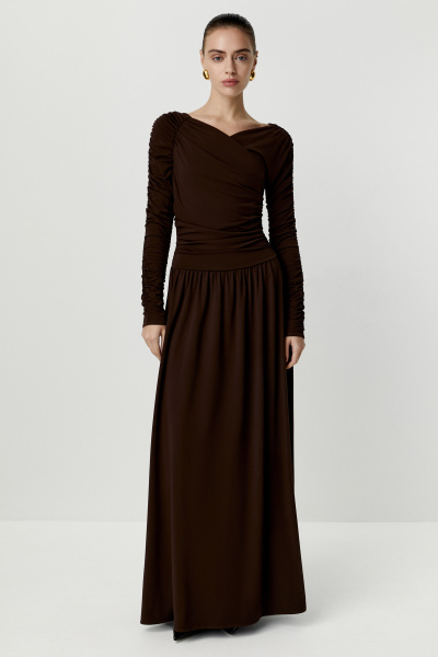 Платье макси с драпировками (коричневый) (M) 