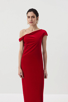 Платье макси с открытым плечом из бархата (Алый)