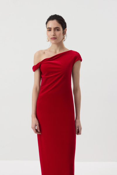 Платье макси с открытым плечом из бархата (Алый) (M) 