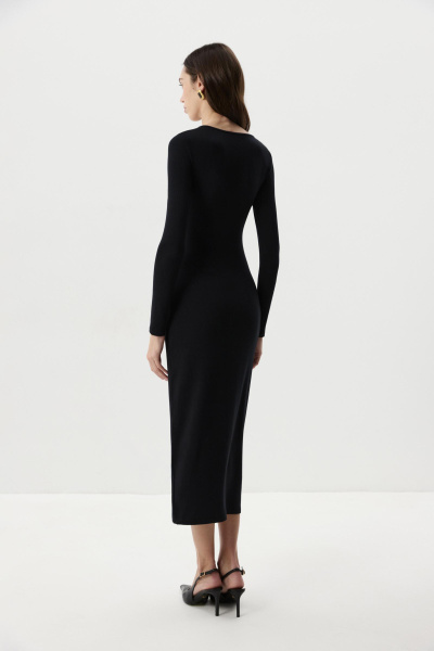 Платье миди с декоративным элементом (Черный) (M) 