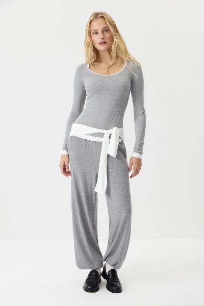 Лонгслив с элементом многослойности (Серый меланж) (M) 