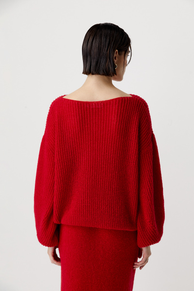 Джемпер оверсайз ажурной вязки (красный) (XS/S)