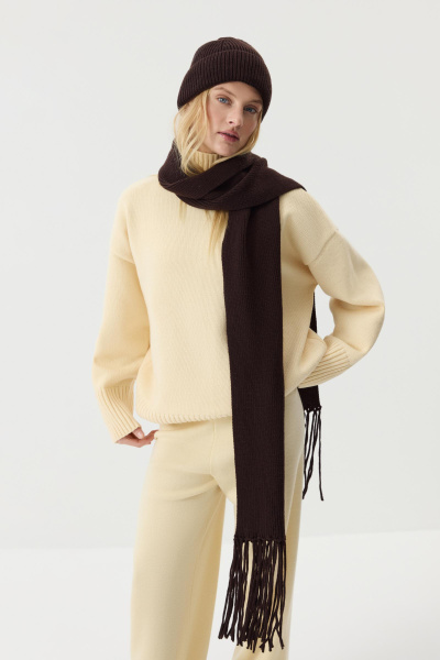 Шарф из шерсти мериноса с бахромой (Шоколадный) (one size) 