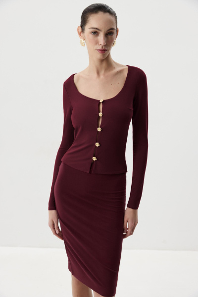 Лонгслив с декоративными пуговицами (Винный) (M) 