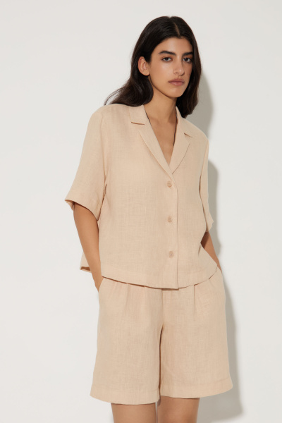 Рубашка с коротким рукавом изо льна (M/L, бежевый) 2183