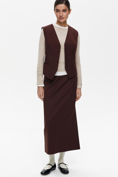 Юбка макси из костюмной ткани (XXS, шоколадный)