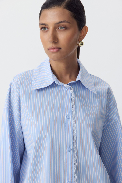 Рубашка в полоску с кружевной отделкой (голубой) (M/L) 