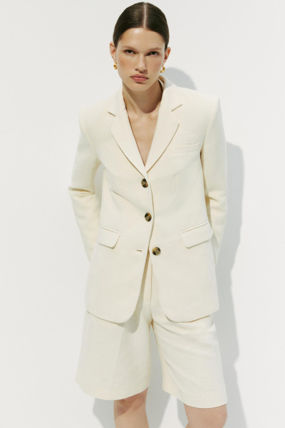 Пиджак из фактурной ткани (S, бежевый) 2183