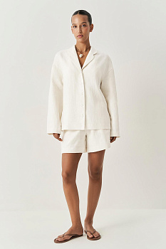 Рубашка изо льна с круглыми лацканами (молочный)