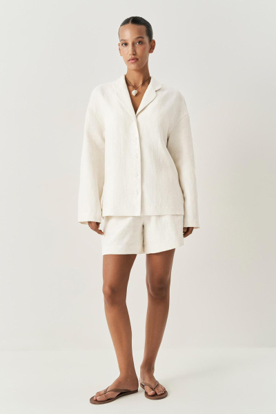 Рубашка изо льна с круглыми лацканами (молочный) (XS/S)