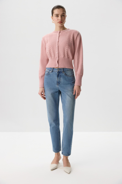 Кардиган с декоративным узором (пудровый) (M) 