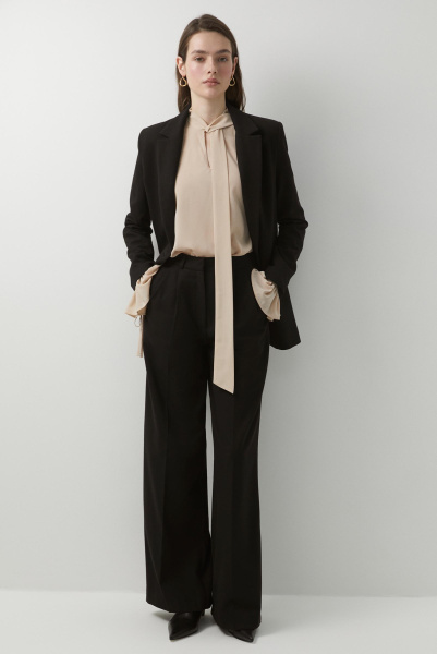 Брюки силуэта палаццо из костюмной ткани (черный) (L) 