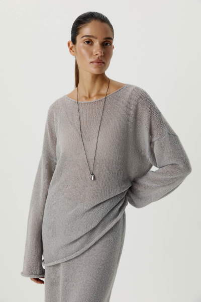 Джемпер ажурной вязки (M/L, светло-серый)