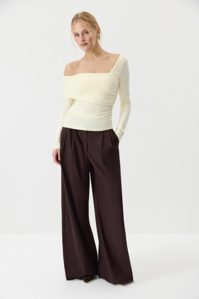 Лонгслив со спущенным плечом  (Сливочный) (M) 