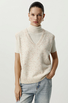 Жилет вязаный из твидовой пряжи с шерстью (молочный)