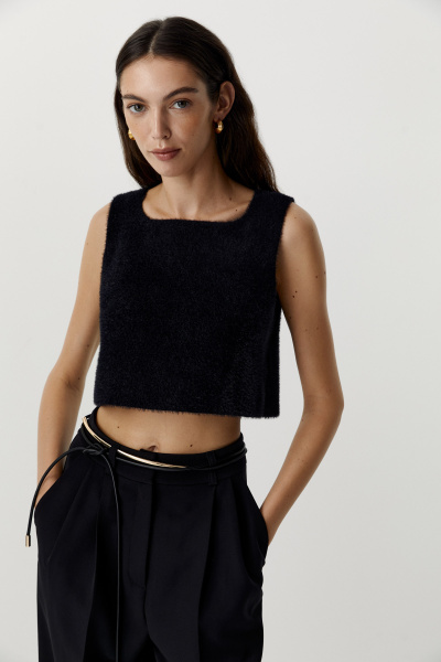 Жилет из пушистой пряжи (черный) (M/L) 