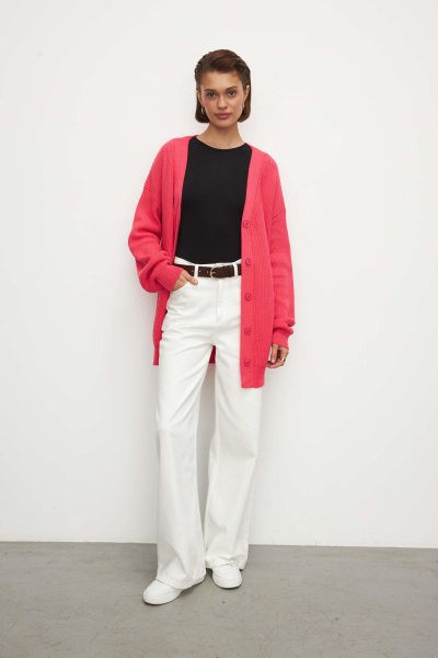Кардиган удлиненный из хлопка (one size, фуксия)