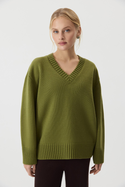 Джемпер V-neck из шерсти мериноса (Хаки) (one size) 