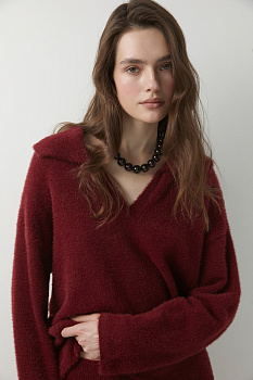 Джемпер поло из пушистой пряжи (бордовый)