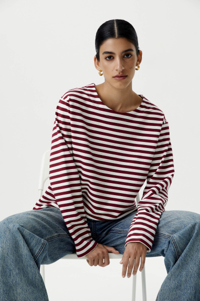 Лонгслив в полоску (молочный / бордовый) (XS/S) 