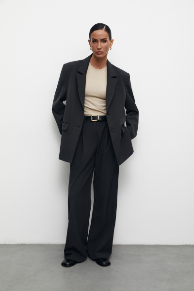 Пиджак оверсайз с боковыми разрезами (M/L, темно-серый) 2787