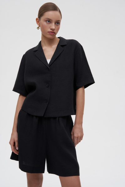 Рубашка с коротким рукавом изо льна (XS/S, черный) 2159