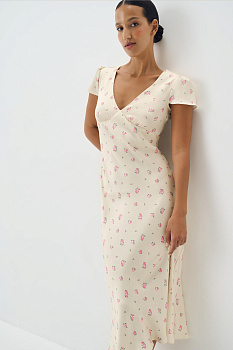 Платье из сатина с принтом (сливочный)