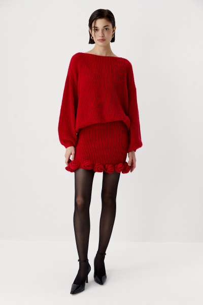 Юбка мини вязаная с декоративными розами (красный) (M/L) 