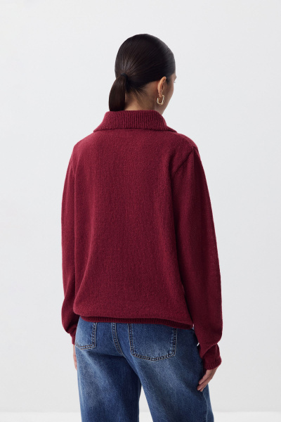 Поло ажурной вязки с длинным рукавом (винный) (XS/S)