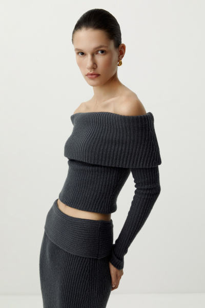 Джемпер с открытыми плечами (антрацит) (S) 