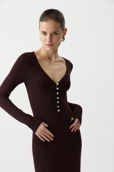 Боди из вискозы с длинным рукавом (Шоколадный) (M) 