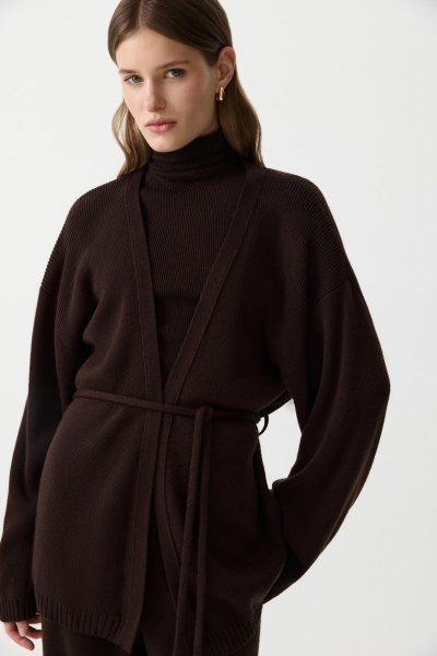 Кардиган из шерсти с поясом (Шоколадный) (M/L) 
