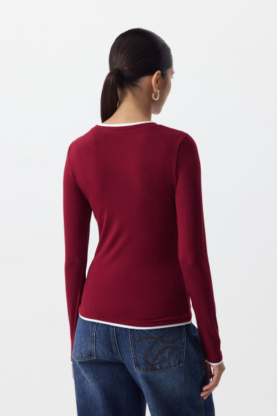 Лонгслив с контрастной отделкой (бордовый) (M) 