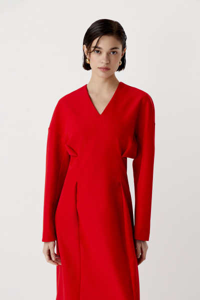 Платье с v-вырезом с объемным верхом (красный) (XS)