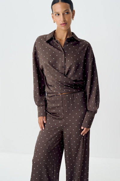 Блузка из сатина в горох (шоколадный) (M) 